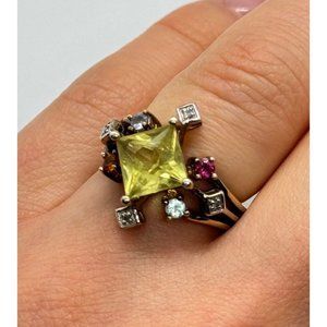 925 STERLING SILVER SLV TOURMALINES & DIAMONDS RING SIZE 5.5